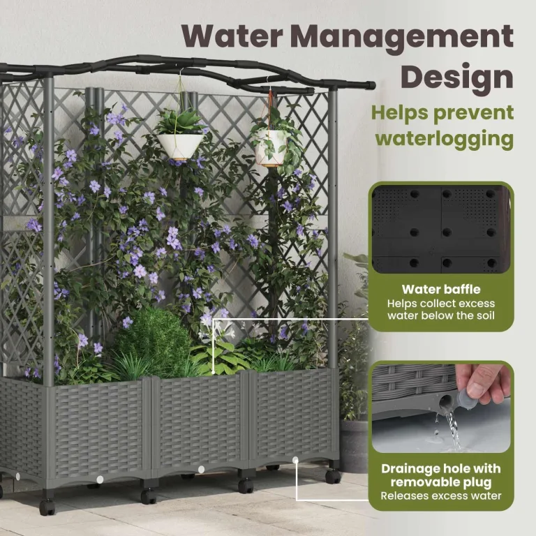 vidaXL Hochbeet mit Rankgitter und Dach Hellgrau 163 x 40 x 144 cm PP, Garten & Terrasse, moderner Kräutertopf, Hochbeet mit Dach, mobil, Gemüse, Urbane Gartenideen – Bild 5