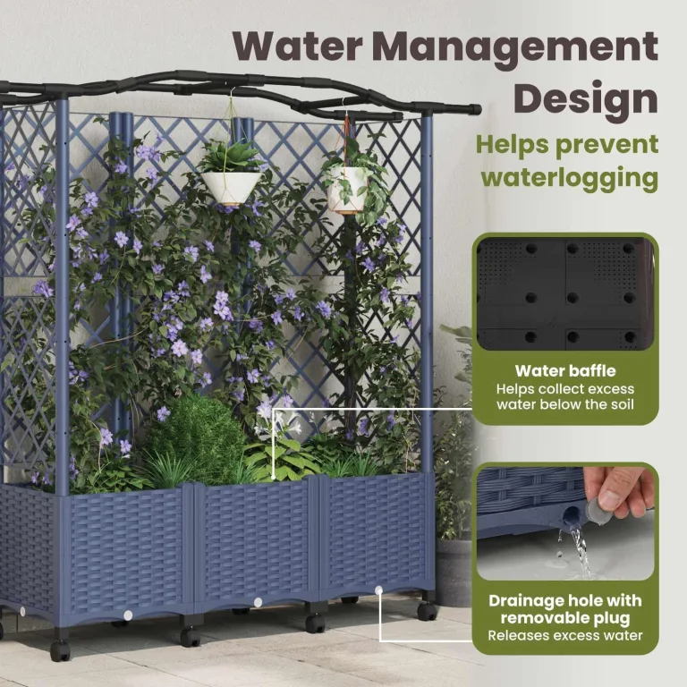 vidaXL Hochbeet mit Rankgitter und Dach Grau 163 x 40 x 144 cm PP, Garten & Terrasse, moderner Kräutertopf, Hochbeet mit Dach, mobil, Gemüse, Urbane Gartenideen – Bild 5