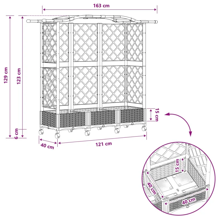 vidaXL Hochbeet mit Rankgitter und Dach Braun 163 x 40 x 129 cm PP, Garten & Terrasse, moderner Kräutertopf, Hochbeet mit Dach, mobil, Gemüse, Urbane Gartenideen – Bild 3