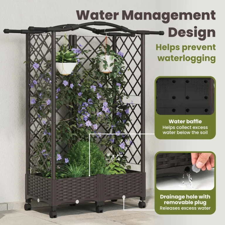 vidaXL Hochbeet mit Rankgitter und Dach Braun 124 x 40 x 129 cm PP, Garten & Terrasse, moderner Kräutertopf, Hochbeet mit Dach, mobil, Gemüse, Urbane Gartenideen – Bild 5