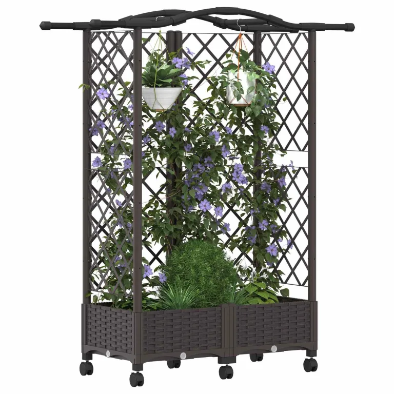 vidaXL Hochbeet mit Rankgitter und Dach Braun 124 x 40 x 129 cm PP, Garten & Terrasse, moderner Kräutertopf, Hochbeet mit Dach, mobil, Gemüse, Urbane Gartenideen – Bild 1