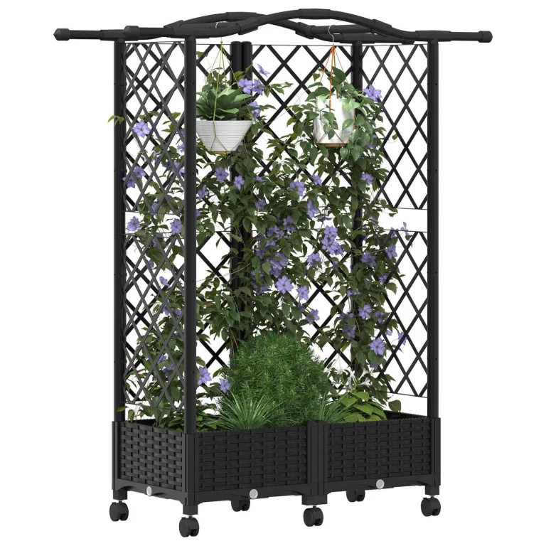 vidaXL Hochbeet mit Rankgitter und Dach Schwarz 124 x 40 x 129 cm PP, Garten & Terrasse, moderner Kräutertopf, Hochbeet mit Dach, mobil, Gemüse, Urbane Gartenideen – Bild 1