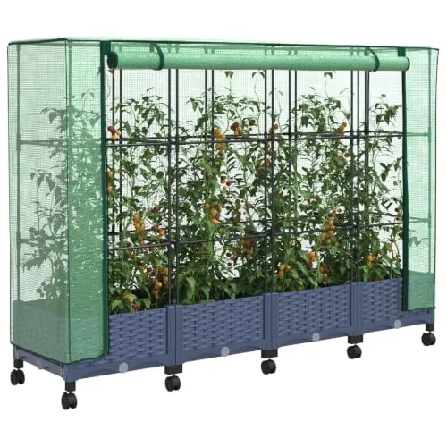 vidaXL Pflanzgefäß für den Garten, mit Abdeckung für Gewächshaus und Rollen, 4 Stück, Polypropylen, für Garten und Terrasse, rechteckig, modern, mit beweglichem Becken, höhenverstellbar, wasserfest – Bild 8
