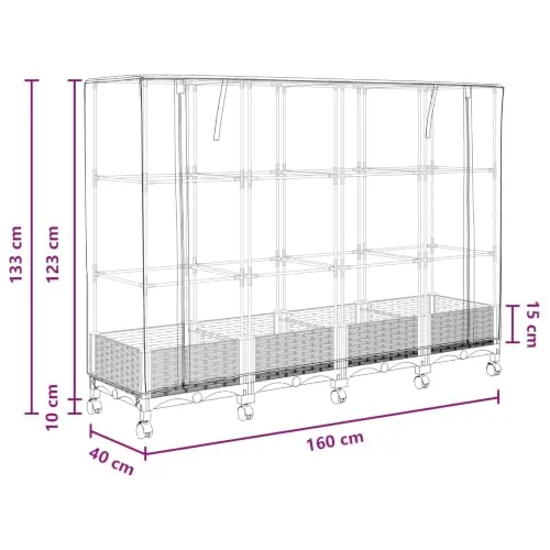 vidaXL Pflanzgefäß für den Garten, mit Abdeckung für Gewächshaus und Rollen, 4 Stück, Polypropylen, für Garten und Terrasse, rechteckig, modern, mit beweglichem Becken, höhenverstellbar, wasserfest – Bild 10