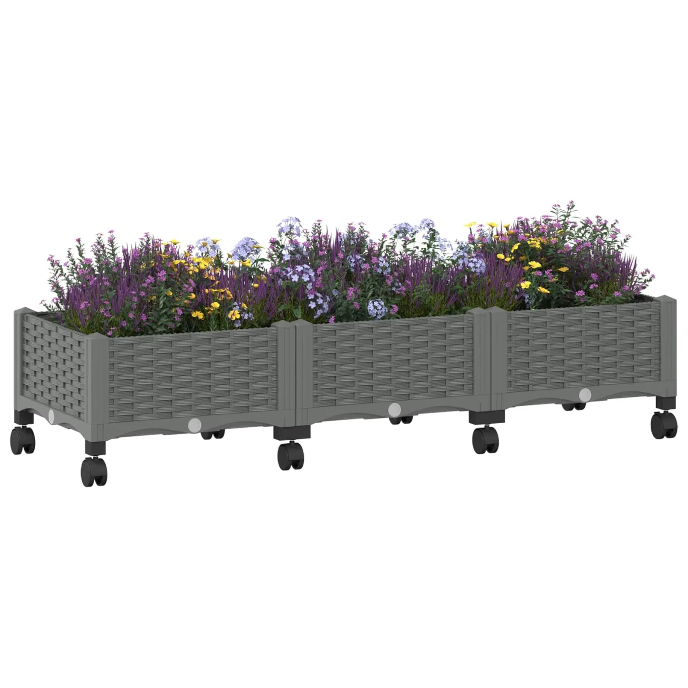 vidaXL Gartenpflanzer mit Rädern Hellgrau 120 x 40 x 33 cm PP, Moderner Garten- und Terrassenpflanzer, wetterfestes Gefäß für Balkon, Terrasse oder Gemüseanbau - Bild 1