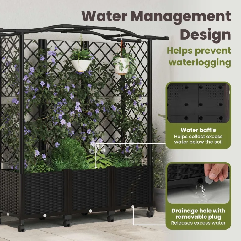 vidaXL Hochbeet mit Rankgitter und Dach Schwarz 163 x 40 x 144 cm PP, Garten & Terrasse, moderner Kräutertopf, Hochbeet mit Dach, mobil, Gemüse, Urbane Gartenideen – Bild 5