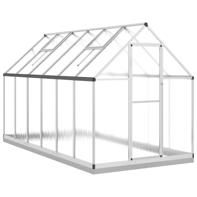 Aluminium Gewächshaus 334x169x202cm mit Fundamentrahmen, begehbares großes Polycarbonat Gewächshaus Silber – Bild 2