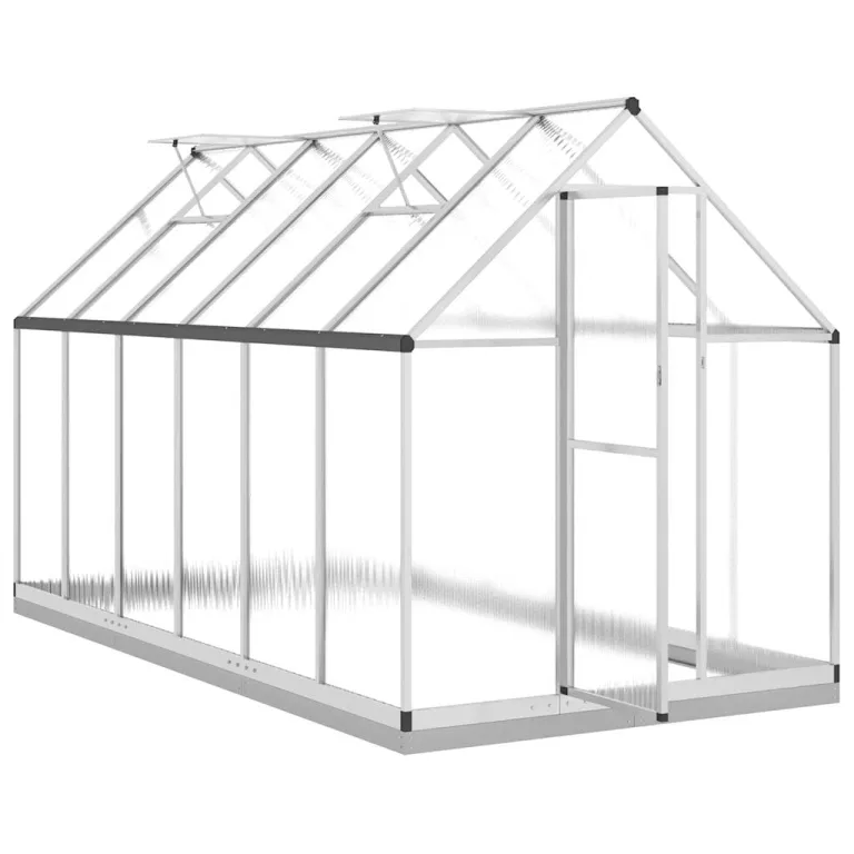 Aluminium Gewächshaus 334x169x202cm mit Fundamentrahmen, begehbares großes Polycarbonat Gewächshaus Silber – Bild 6