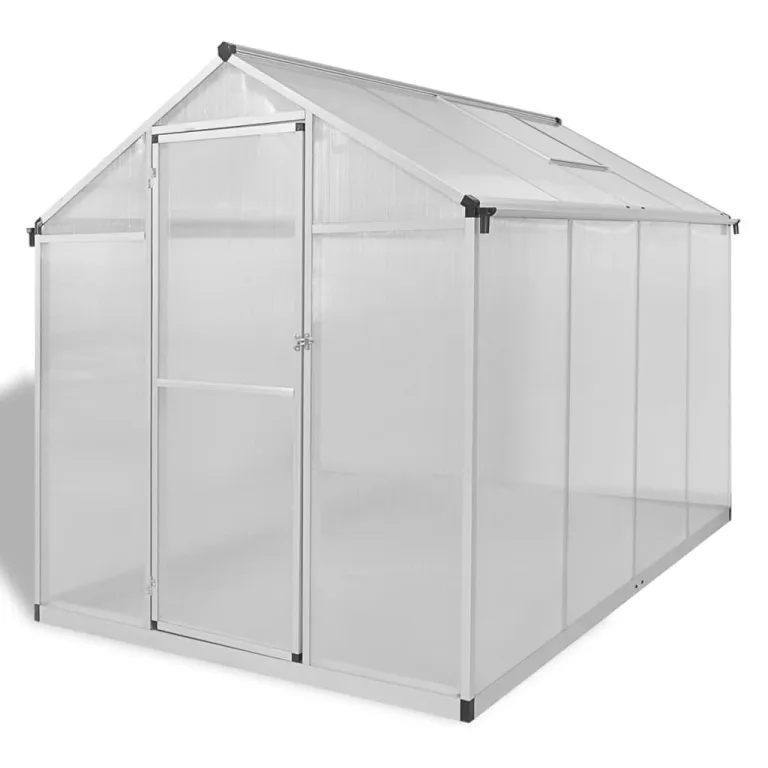 UV-beständiges Treibhaus 4,6 m² mit doppellagigen Polycarbonat Platten, Aluminium Gewächshaus Fundament und Dachrinnensystem für Hobbygärtner – Bild 2