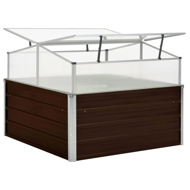 Gewächshaus Braun aus verzinktem Stahl 100 x 100 x 85 cm mit PC-Board Dach abnehmbar, Pflanzgefäß für Balkon, Garten, Terrasse, frostbeständig und winterhart, ideal für Kräuter, Blumen – Bild 3