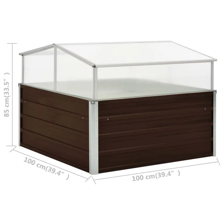 Gewächshaus Braun aus verzinktem Stahl 100 x 100 x 85 cm mit PC-Board Dach abnehmbar, Pflanzgefäß für Balkon, Garten, Terrasse, frostbeständig und winterhart, ideal für Kräuter, Blumen – Bild 6