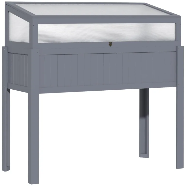 Outsunny Hochbeet Holz mit 2-in-1 Frühbeet Gewächshaus Tomatenhaus Gemüsebeet Kräuterbeet Pflanzkasten für Terrasse Balkon und Garten Polycarbonat 120 x 54 x 112/122 cm Grau – Bild 1