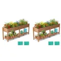Hochbeet 120x44x70cm, HIPS Hochbeet mit Rollen & Griff, 3 Haken & Vlieseinlage, Für Gemüse Blumen Kräuter, Garten Balkon Terrasse,3pcs Grau - Thumbnail 5