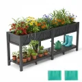 Hochbeet 120x44x70cm, HIPS Hochbeet mit Rollen & Griff, 3 Haken & Vlieseinlage, Für Gemüse Blumen Kräuter, Garten Balkon Terrasse,3pcs Grau - Thumbnail 10