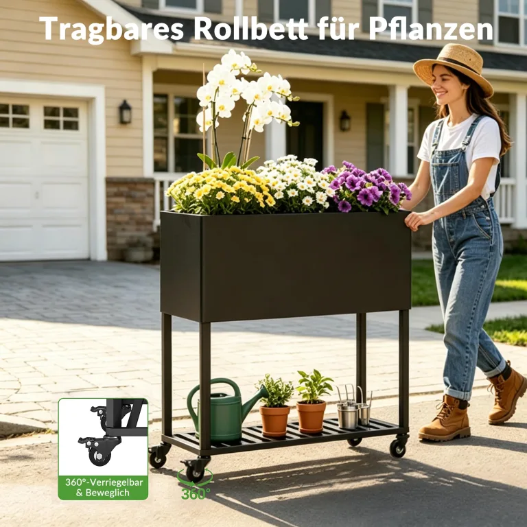 Metall Hochbeet 97 * 38 * 92 cm,Wetterfestes Pflanzkübel Außen mit Ablagefach, Für Gemüse Blumen Kräuter, Garten Balkon Terrasse,schwarz – Bild 5