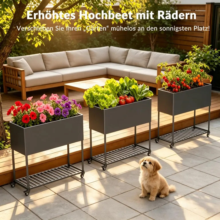Metall Hochbeet 97 * 38 * 92 cm,Wetterfestes Pflanzkübel Außen mit Ablagefach, Für Gemüse Blumen Kräuter, Garten Balkon Terrasse,schwarz – Bild 8