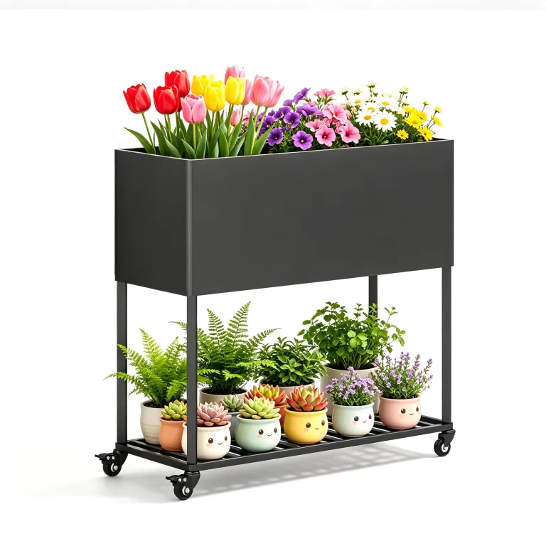 Metall Hochbeet 97 * 38 * 92 cm,Wetterfestes Pflanzkübel Außen mit Ablagefach, Für Gemüse Blumen Kräuter, Garten Balkon Terrasse,schwarz – Bild 1