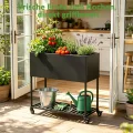 Metall Hochbeet 97 * 38 * 92 cm,Wetterfestes Pflanzkübel Außen mit Ablagefach, Für Gemüse Blumen Kräuter, Garten Balkon Terrasse,schwarz - Thumbnail 7