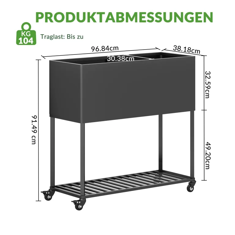 Metall Hochbeet 97 * 38 * 92 cm 2pcs,Wetterfestes Pflanzkübel Außen mit Ablagefach, Für Gemüse Blumen Kräuter, Garten Balkon Terrasse,schwarz – Bild 2