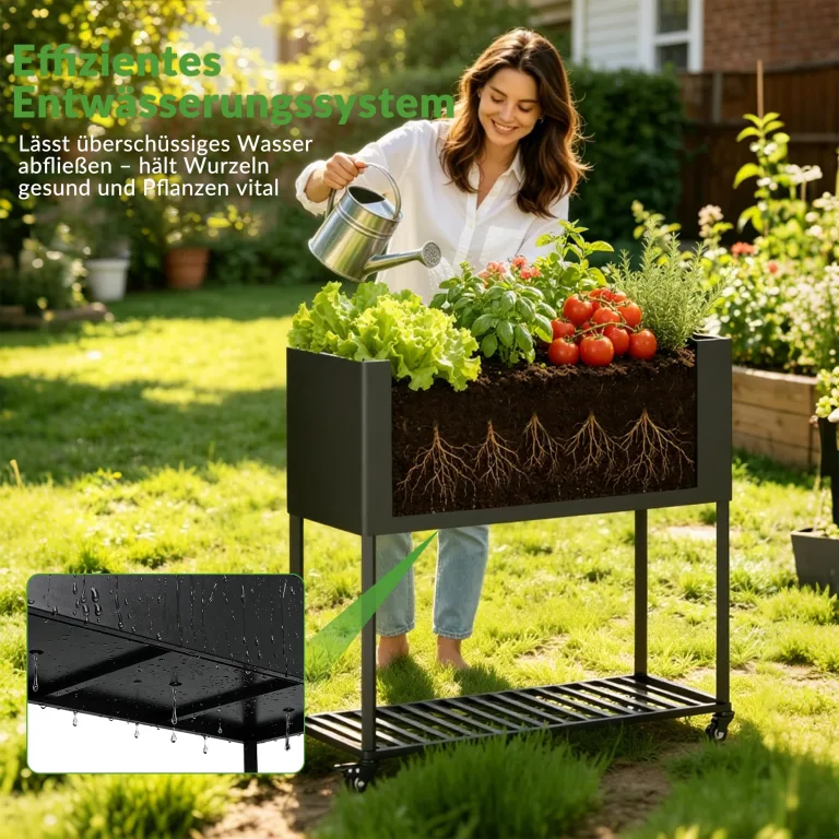 Metall Hochbeet 97 * 38 * 92 cm 3pcs,Wetterfestes Pflanzkübel Außen mit Ablagefach, Für Gemüse Blumen Kräuter, Garten Balkon Terrasse,schwarz – Bild 4