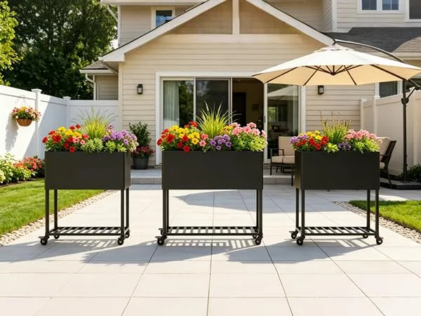 Metall Hochbeet 97 * 38 * 92 cm 3pcs,Wetterfestes Pflanzkübel Außen mit Ablagefach, Für Gemüse Blumen Kräuter, Garten Balkon Terrasse,schwarz – Bild 1