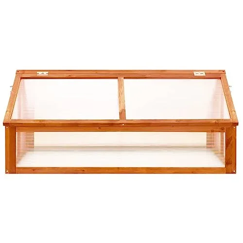 Gewächshaus Braun aus massivem Tannenholz 114x80x50 cm mit Klappdeckel für Garten, Terrasse und Balkon, Frühbeet für Gemüse, Kräuter und Blumen mit Frostschutz und Belüftung – Bild 9