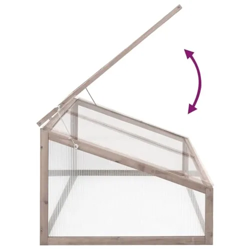 Gewächshaus Grau 110x56x39 cm Tannenholz Massives Holz Treibhaus mit Klappdeckel für Gemüseanbau und Pflanzenschutz auf Balkon Terrasse Garten mit Belüftung und Frostschutz – Bild 9