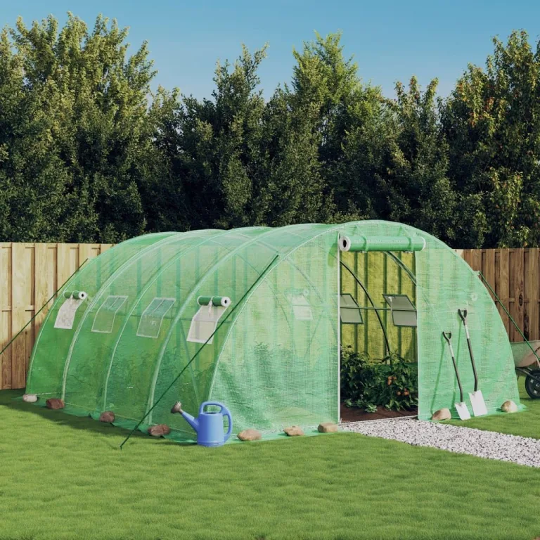 Gewächshaus mit Stahlrahmen Grün 16 m² 4x4x2 m, wetterfestes Folienzelt mit Belüftung und Fenstern, geeignet für Gemüseanbau, Tomatenhaus, Pflanzenüberwinterung, Balkon und Garten – Bild 1
