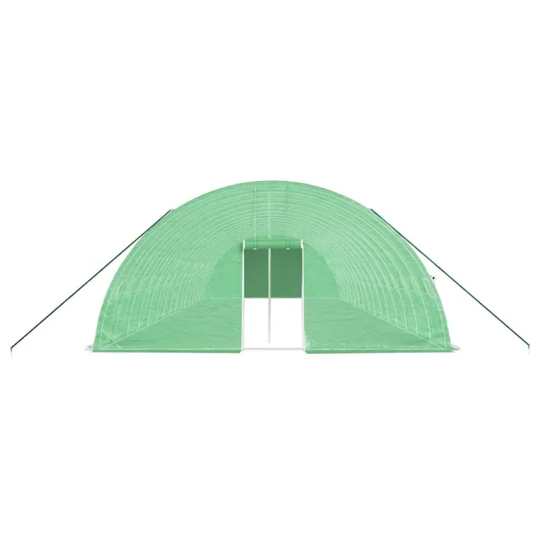 Gewächshaus mit Stahlrahmen und PE-Abdeckung Grün 96 m² 16x6x2,85 m, mit 4 aufrollbaren Fenstern und Reißverschluss-Tür, wetterfestes Pflanzenhaus für Gemüseanbau und Tomatenüberwinterung im – Bild 3