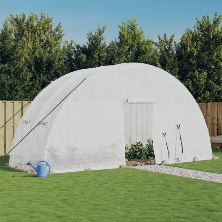 Gewächshaus mit Stahlrahmen Weiß 12 m² 6x2x2,85 m Folienzelt Pflanzenhaus Tomatenhaus mit Fenster Belüftung für Gemüseanbau Frühbeet Überwinterung Garten Balkon Terrasse Outdoor – Bild 1