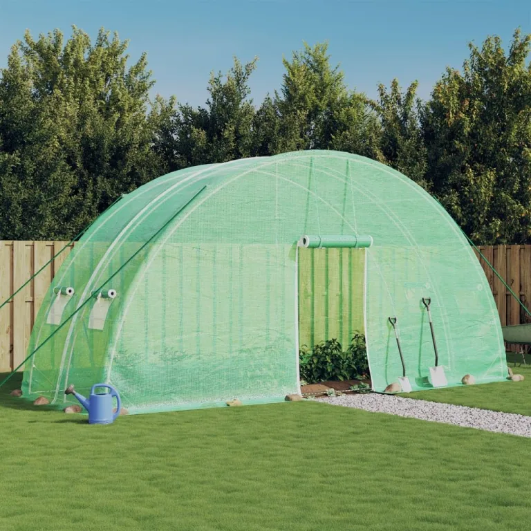 Gewächshaus mit Stahlrahmen und PE-Abdeckung Grün 12 m² 6x2x2,85 m mit Belüftung, Fenster, Tür und wetterfestem Folienzelt für Gemüseanbau, Tomatenhaus, Balkon, Garten und Terrasse – Bild 1