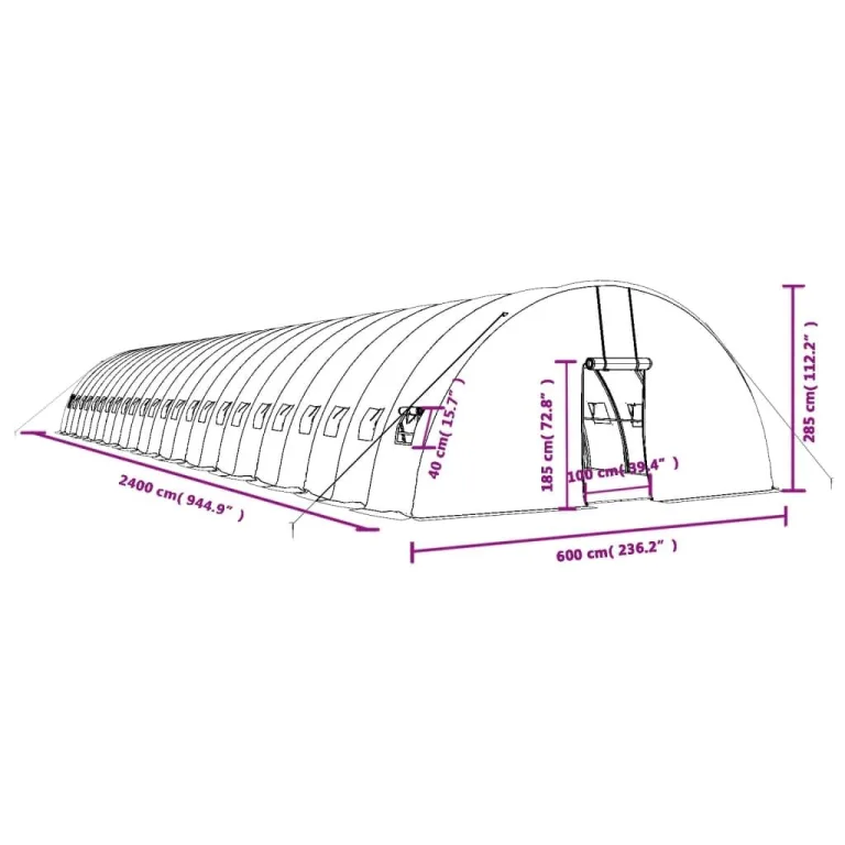Gewächshaus mit Stahlrahmen Weiß 144 m² 24x6x2,85 m, UV-beständige PE-Abdeckung, aufrollbare Fenster, wetterfestes Pflanzenhaus für Gemüseanbau, Tomatenhaus, Balkon, Outdoor, Frostschutz – Bild 9