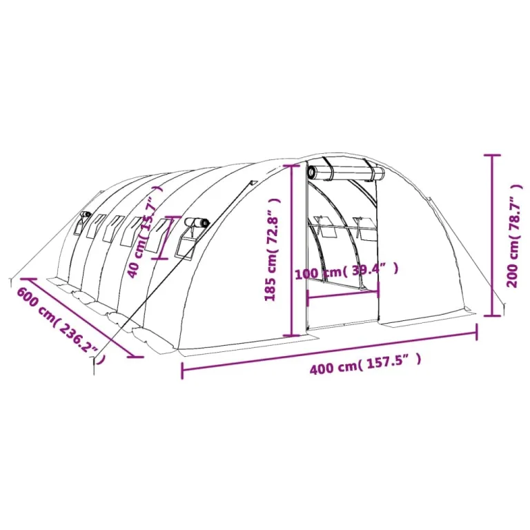 Gewächshaus mit Stahlrahmen und UV-beständiger PE-Abdeckung Grün 24 m² 6x4x2 m mit Fenster, Belüftung, wetterfest für Gemüseanbau, Tomate, Pflanzenhaus, Frühbeet, Balkon, Outdoor – Bild 9