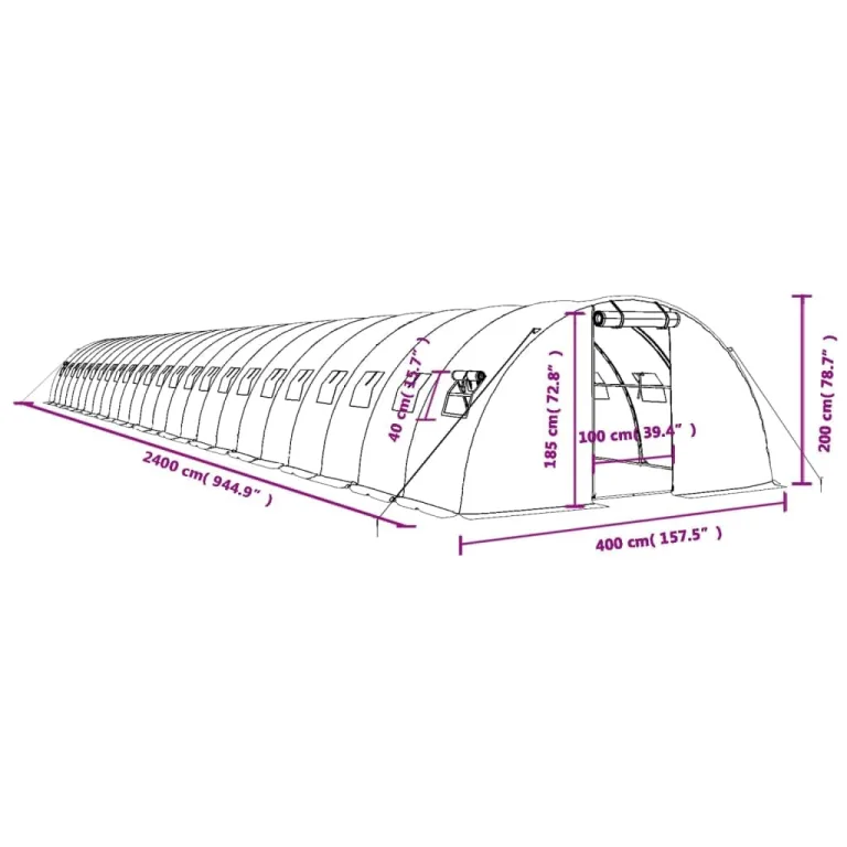 Gewächshaus mit Stahlrahmen Weiß 96 m² 24x4x2 m, UV-beständige PE-Abdeckung, aufrollbare Fenster, wetterfest, ideal für Gemüseanbau, Tomatenhaus, Pflanzenhaus, Balkon und Terrasse – Bild 9