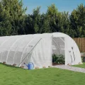 Gewächshaus mit Stahlrahmen Weiß 96 m² 24x4x2 m, UV-beständige PE-Abdeckung, aufrollbare Fenster, wetterfest, ideal für Gemüseanbau, Tomatenhaus, Pflanzenhaus, Balkon und Terrasse - Thumbnail 1