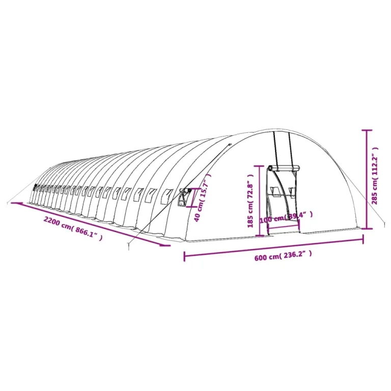Gewächshaus mit Stahlrahmen Weiß 132 m² 22x6x2,85 m, wetterfestes Pflanzenhaus mit PE-Folie, Fenster und Belüftung für Gemüseanbau, Tomatenhaus, Frühbeet und Balkon – Bild 9