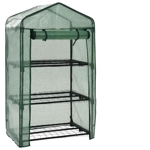 3-stufiges Mini-Gewächshaus 69 x 49 x 125 cm mit pulverbeschichtetem Stahlrahmen, reißfeste Polyethylenfolie, DREI Regale, Rolltür mit Reißverschluss für Garten, Balkon, Terrasse – Bild 8