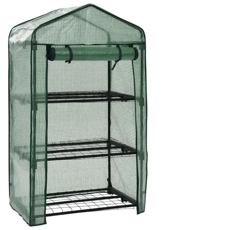 3-stufiges Mini-Gewächshaus 69 x 49 x 125 cm mit pulverbeschichtetem Stahlrahmen, reißfeste Polyethylenfolie, DREI Regale, Rolltür mit Reißverschluss für Garten, Balkon, Terrasse – Bild 1