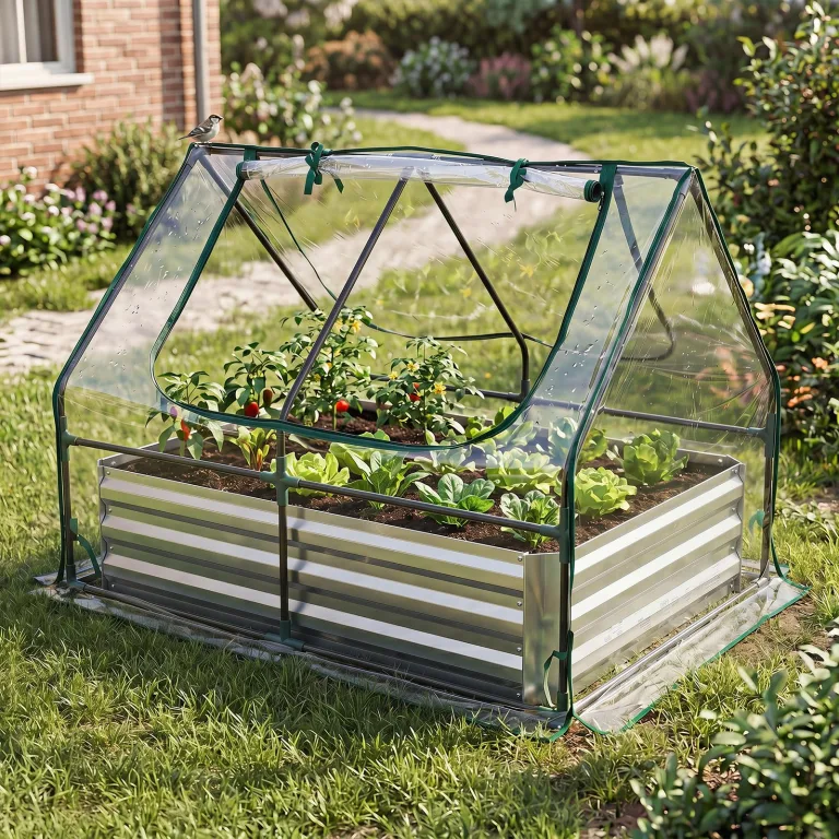 COSTWAY 3 in 1 Gewächshaus mit Hochbeet, Metall Pflanzkasten, PVC-Folie, Blumenbeet mit Zwei Fenstern, Rechteckiges Frühbeet für Blumen, Kräuter im Garten, Terrasse und Balkon (127 x 97 x 93 cm) – Bild 1