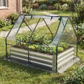 COSTWAY 3 in 1 Gewächshaus mit Hochbeet, Metall Pflanzkasten, PVC-Folie, Blumenbeet mit Zwei Fenstern, Rechteckiges Frühbeet für Blumen, Kräuter im Garten, Terrasse und Balkon (127 x 97 x 93 cm) - Thumbnail 1