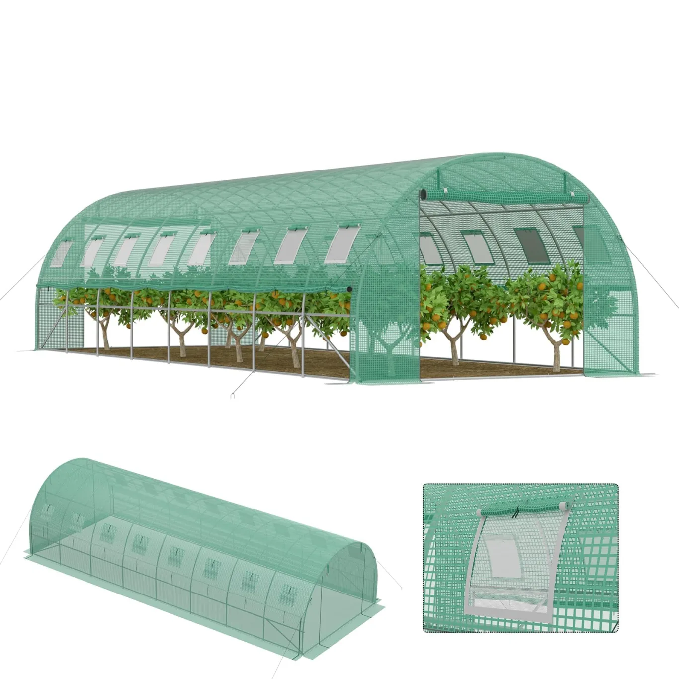 LZQ Begehbares Foliengewächshaus 3x8x2 m – Robustes Tomatenhaus mit verzinktem Stahlrahmen, Reißfester UV-Schutzfolie, Fenstern mit Insektenschutz und 2 Türen, Gewächshaustunnel für Garten & Anzucht - Bild 1