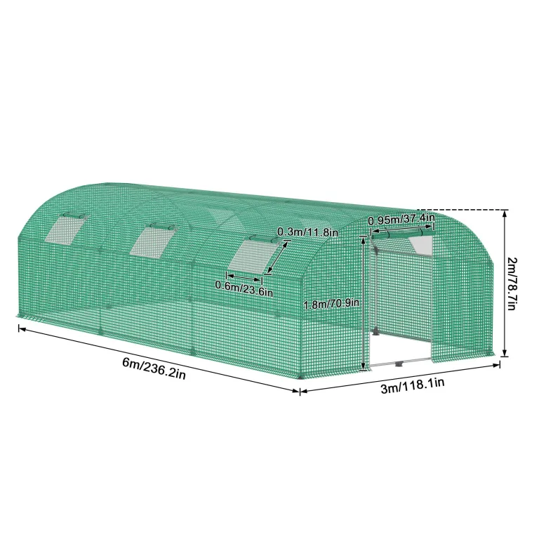 LZQ Gewächshaus 3x6 m 18 m² – Robustes Foliengewächshaus für Garten mit Stahlrahmen Ø22 mm, UV-beständiger & reißfester PE-Folie, Tomatenhaus Winterfest mit Belüftung, Fenstern, Tür & Insektenschutz – Bild 3