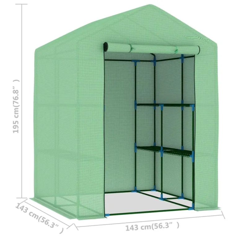 Gewächshaus mit Ablagen Stahl Grün 143x143x195 cm Garten Treibhaus mit Tür Regal Pflanzen Schutz Outdoor Beet Frühbeet Überwintern Gemüse Tomaten Frostschutz Wärme Klima – Bild 8