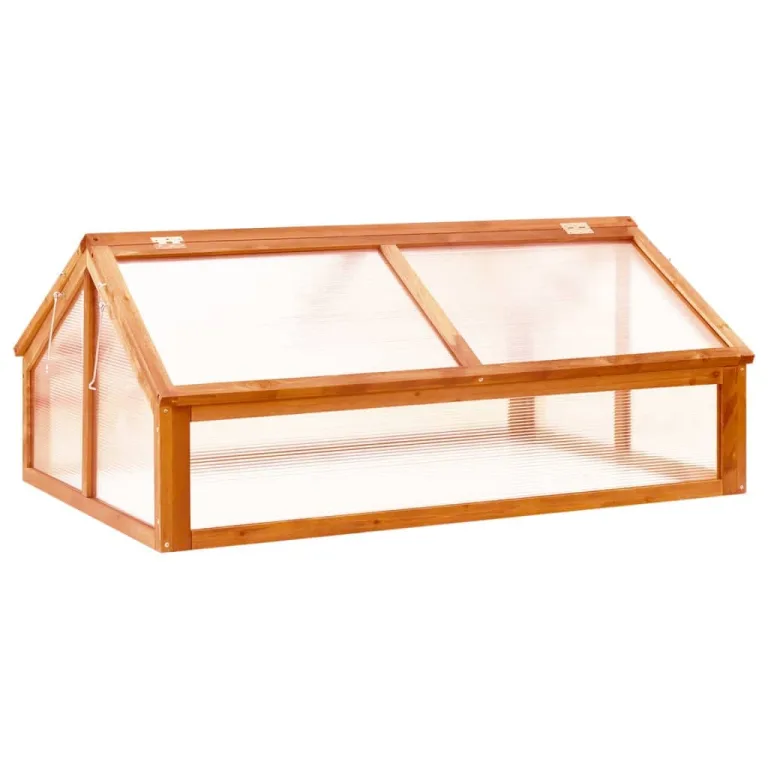 Gewächshaus Braun aus massivem Tannenholz 114x80x50 cm Frühbeet mit Klappdach für Garten Balkon Terrasse, wetterfestes Treibhaus zum Pflanzen Schutz und Frostschutz im Outdoor Beet – Bild 1