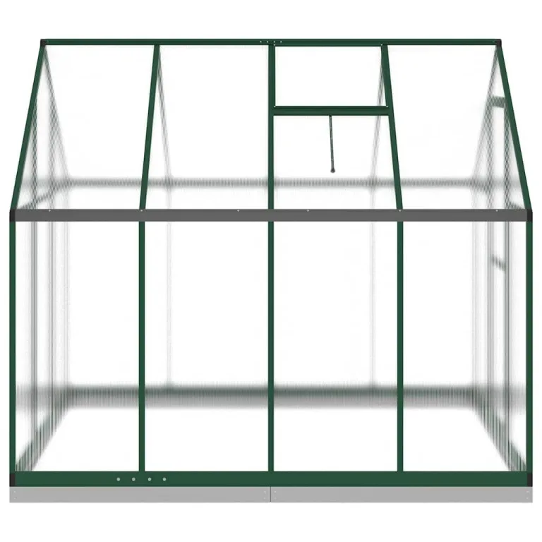 Gewächshaus mit Fundamentrahmen Aluminium grün 224x169x202 cm mit Polycarbonatplatten, Lüftungsfenster, Flügeltür und wetterfestem Schutz für Garten, Pflanzen, Gemüse und Tomatenaufzucht – Bild 3