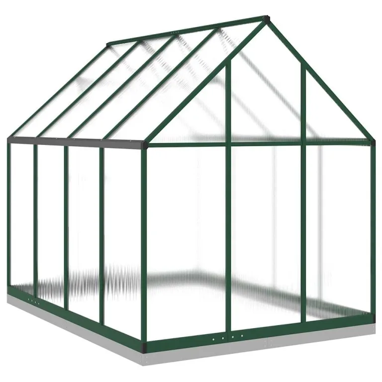 Gewächshaus mit Fundamentrahmen Aluminium grün 224x169x202 cm mit Polycarbonatplatten, Lüftungsfenster, Flügeltür und wetterfestem Schutz für Garten, Pflanzen, Gemüse und Tomatenaufzucht – Bild 4