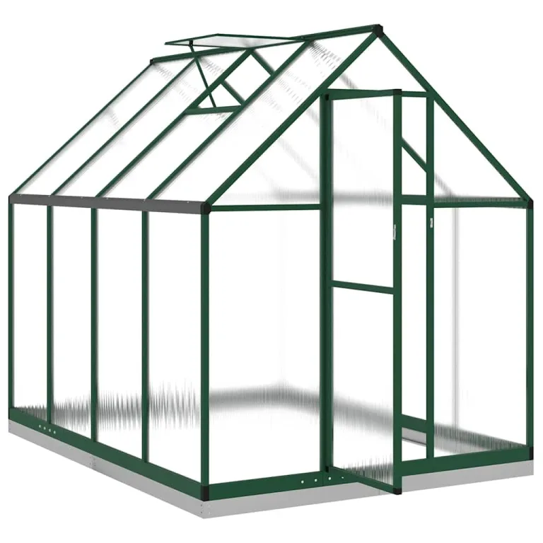 Gewächshaus mit Fundamentrahmen Aluminium grün 224x169x202 cm mit Polycarbonatplatten, Lüftungsfenster, Flügeltür und wetterfestem Schutz für Garten, Pflanzen, Gemüse und Tomatenaufzucht – Bild 5