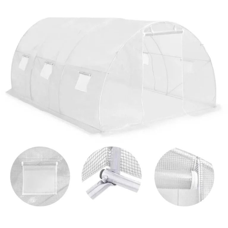 Gewächshaus 13,5m² 450x300x200 cm PE-Netzgewebe 170 g/m² verzinkter Stahlrahmen mit 6 Fenstern und Tür, Garten Treibhaus für Gemüse, Pflanzen, Tomaten, Frostschutz, Überwinterung – Bild 5