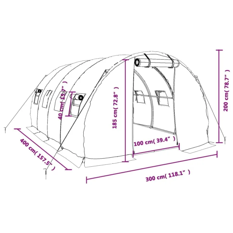 Gewächshaus mit Stahlrahmen und PE-Folie, 12 m² 4x3x2 m, wetterfestes Treibhaus für Garten und Balkon mit aufrollbarer Tür, Fenstern und stabilem Gestell für Pflanzenschutz und Frostschutz – Bild 9