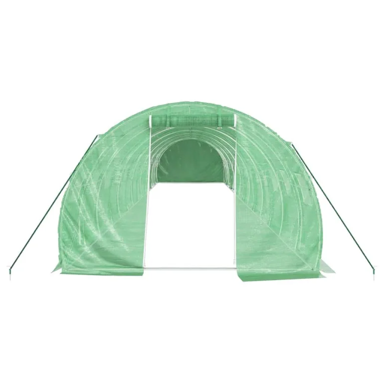 Gewächshaus mit Stahlrahmen 42 m² 14x3x2 m grün, UV-beständige PE-Folie, aufrollbare Fenster und Tür, wetterfest für Garten, Gemüse, Pflanzen, Frostschutz, Outdoor Nutzung – Bild 3